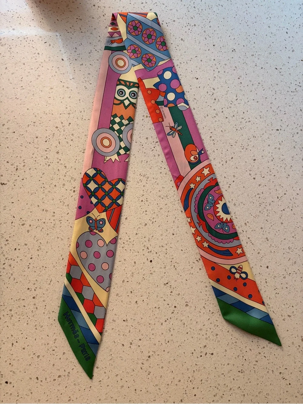 Hermes Authentic Colorful Geometric & Motif Silk Twilly -